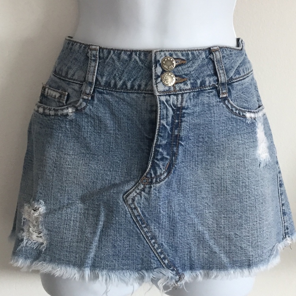 Y2K PICASSO STYLE DESTROYED MINI JEAN SKIRT S